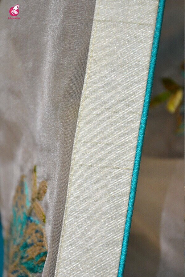 Off White and Blue Half and Half Saree