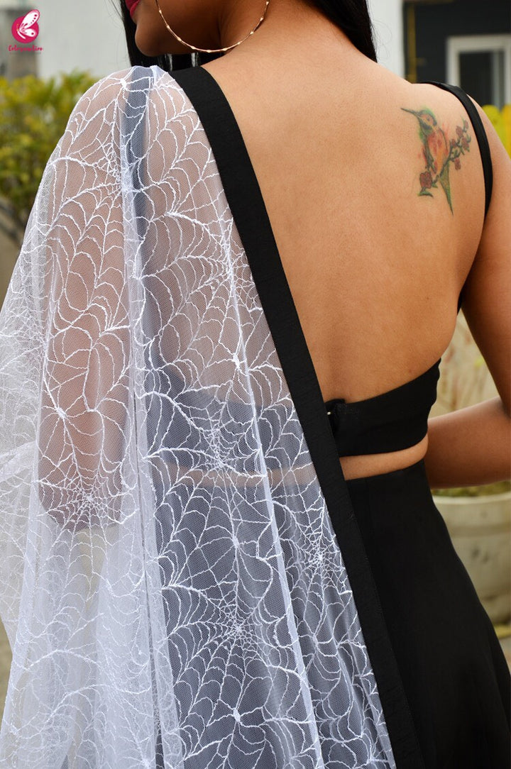 White Spider Web Net Black Taping Stole