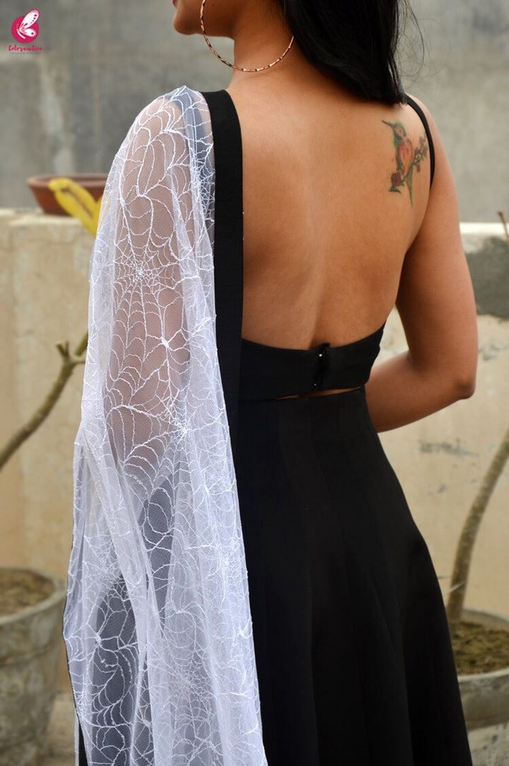 White Spider Web Net Black Taping Stole