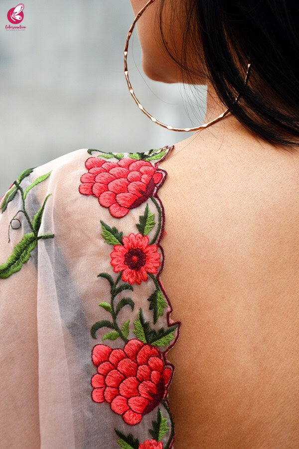 Peach Tissue Embroidered Dupatta