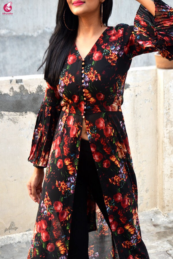Black Printed Georgette Long Kurti