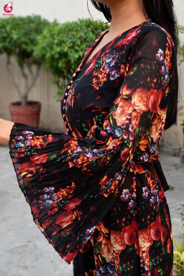 Black Printed Georgette Long Kurti