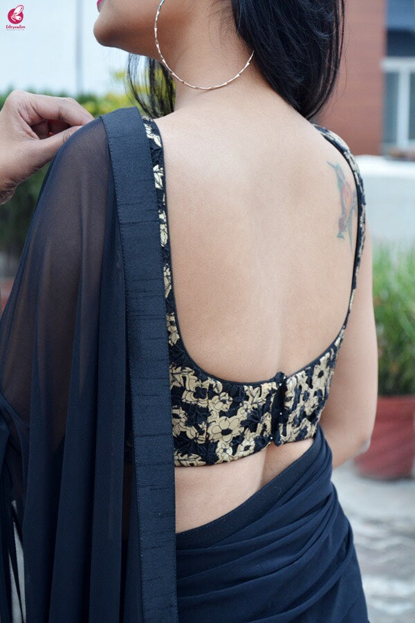 Black Lycra Net Dupion Silk Taping Saree