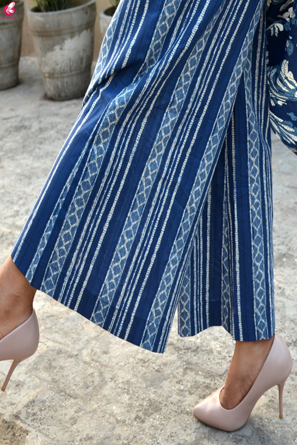Indigo Print Cotton Sleeveless Kurti Set