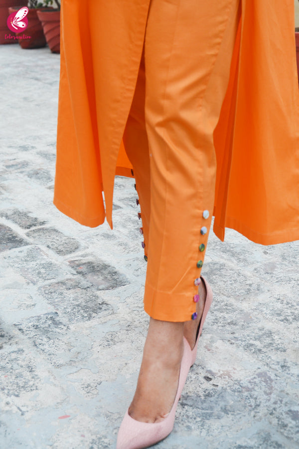Carrot Orange Cotton Silk Kurti Set