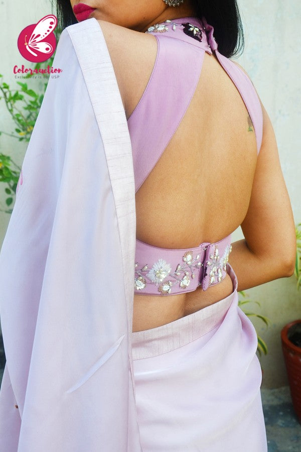 Mauve Crepe Sequins Handwork Padded Blouse