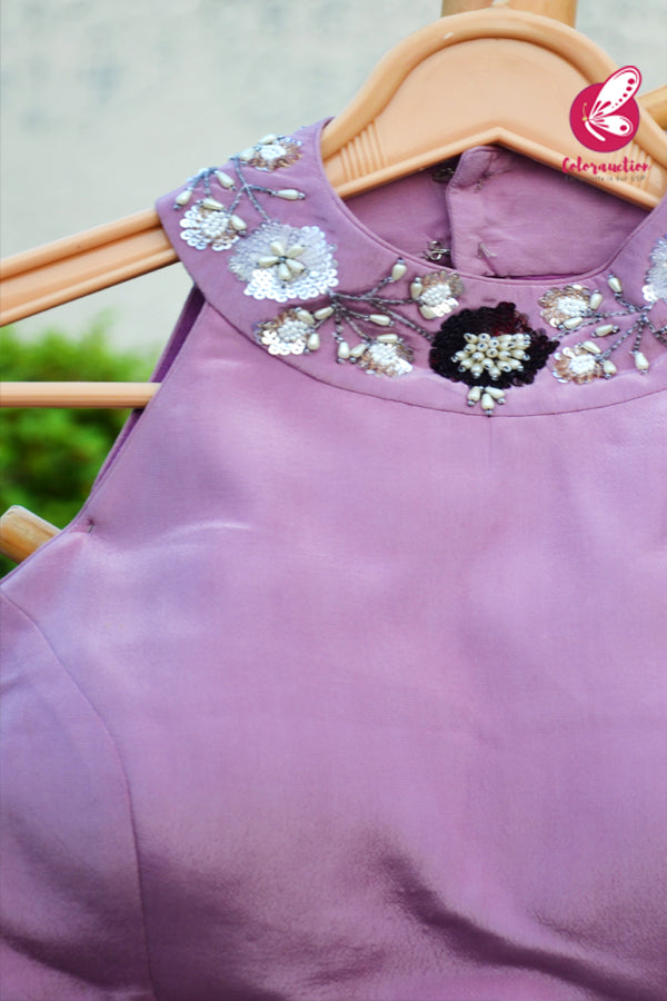 Mauve Crepe Sequins Handwork Padded Blouse