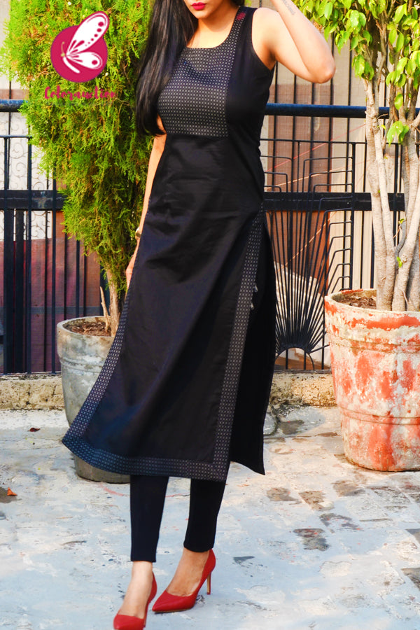 Black Sleeveless Cotton Silk Kurti