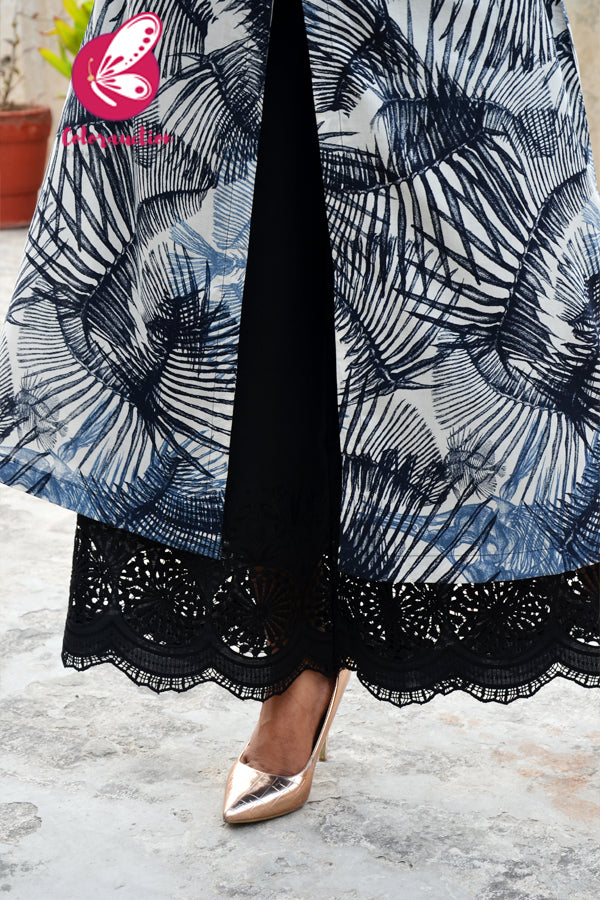 Black &amp; White Summer Cool Kurti with Black Chikankari Cotton Palazzo