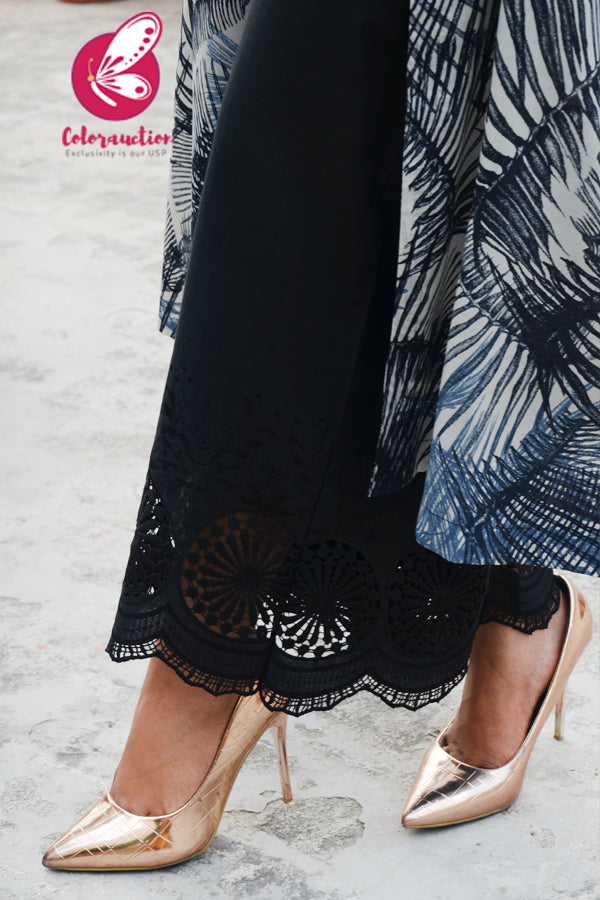 Black &amp; White Summer Cool Kurti with Black Chikankari Cotton Palazzo
