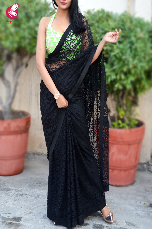 Black Chandelier Net Saree