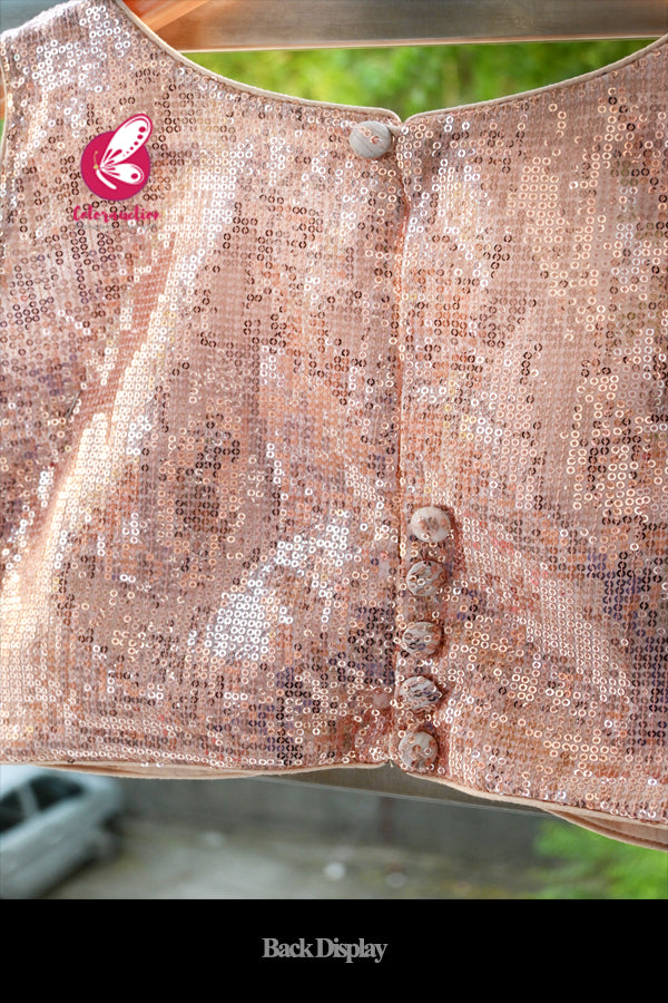 Baby Pink Sequins Padded Keyhole Front Blouse