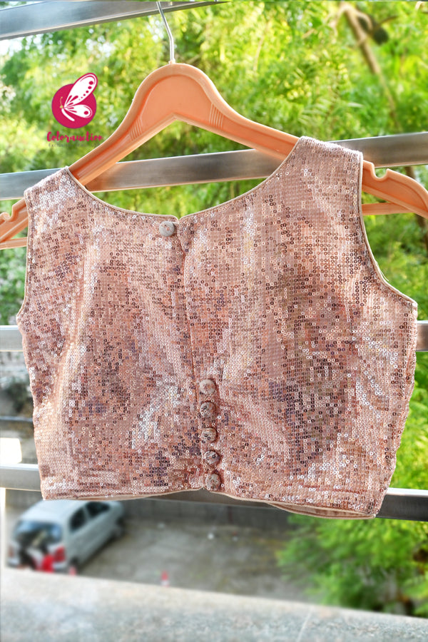 Baby Pink Sequins Padded Keyhole Front Blouse