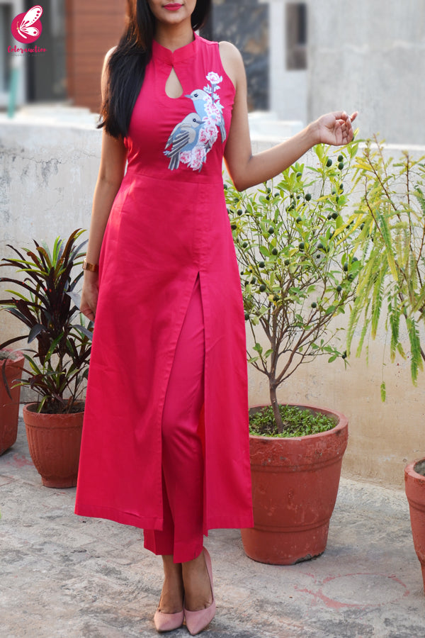 Hot Pink Cotton Silk Kurti Set