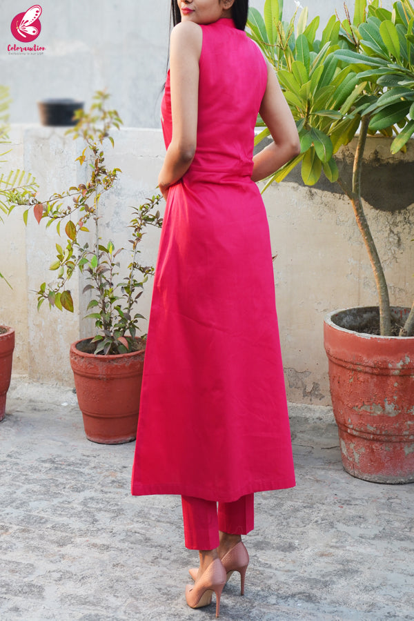 Hot Pink Cotton Silk Kurti Set