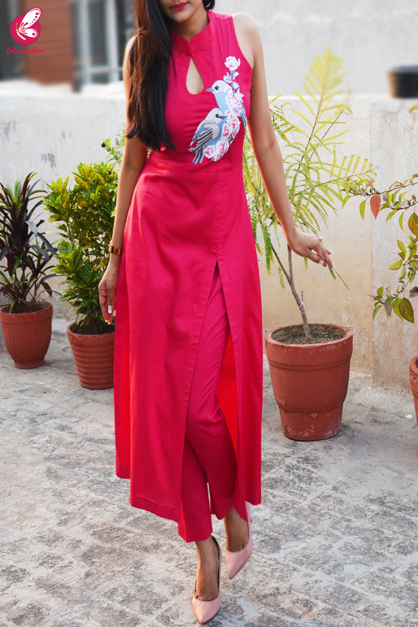 Hot Pink Cotton Silk Kurti Set