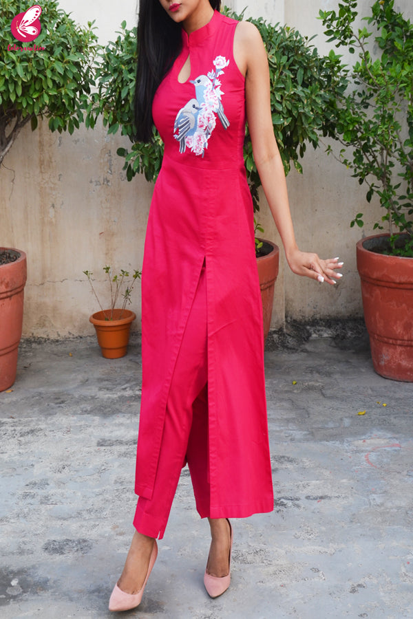 Hot Pink Cotton Silk Kurti Set