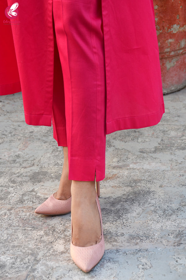 Hot Pink Cotton Silk Kurti Set