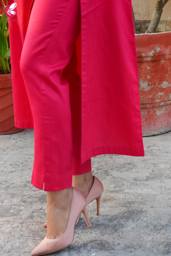Hot Pink Cotton Silk Kurti Set