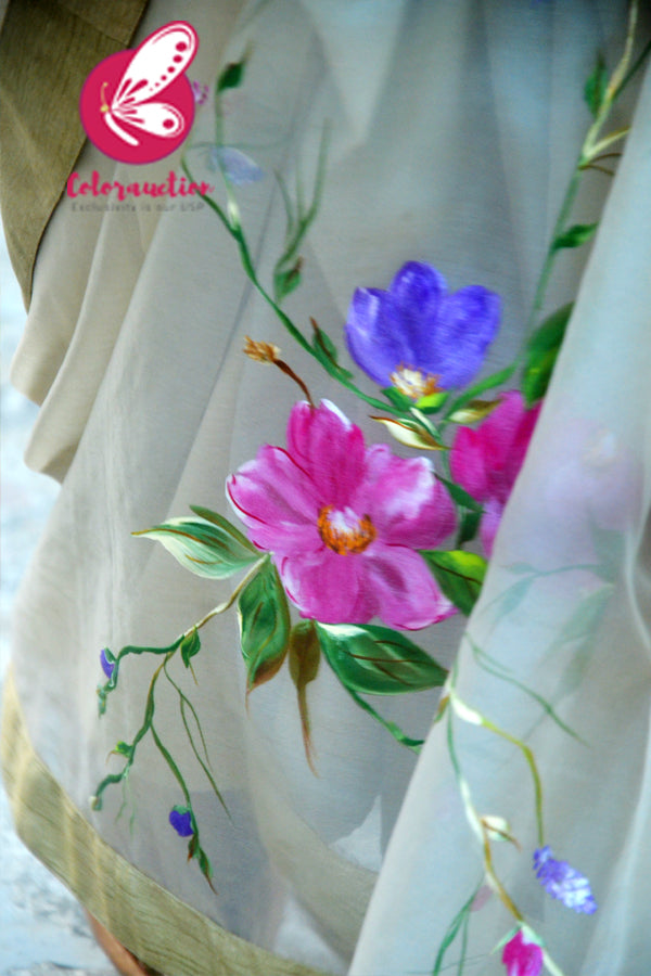 Light Sage Green Hand-painted Pure Organza Saree