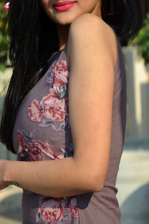 Mauve Pure Linen Patch Work Kurti