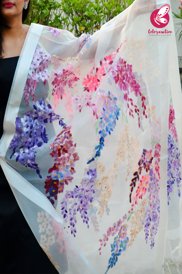 Off White Multicoloured Floral Stole