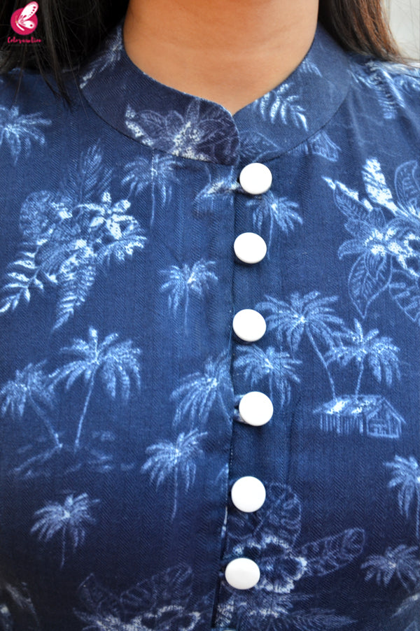 Blue Tropical Print Modal Rayon Kurti