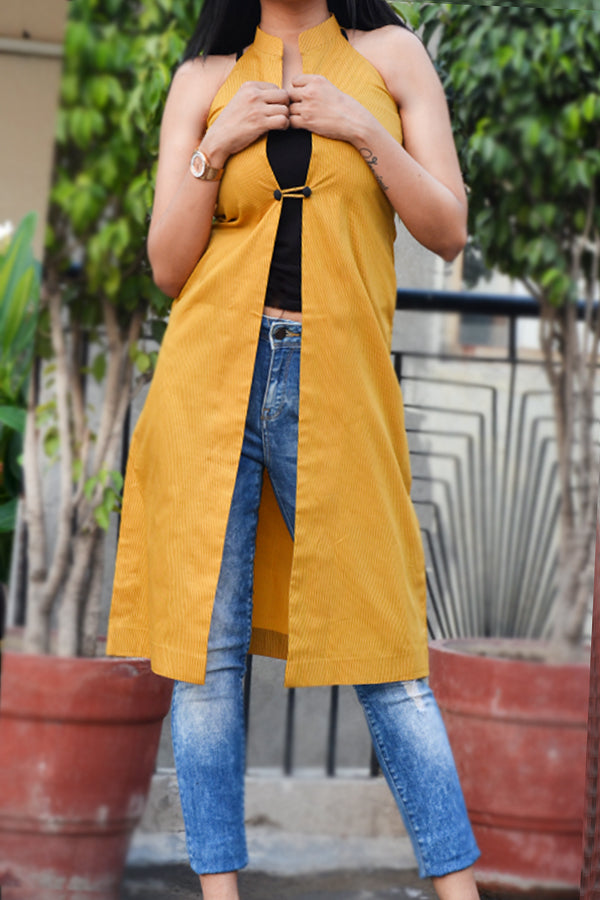 Mustard Cotton Sarton Striped Shrug