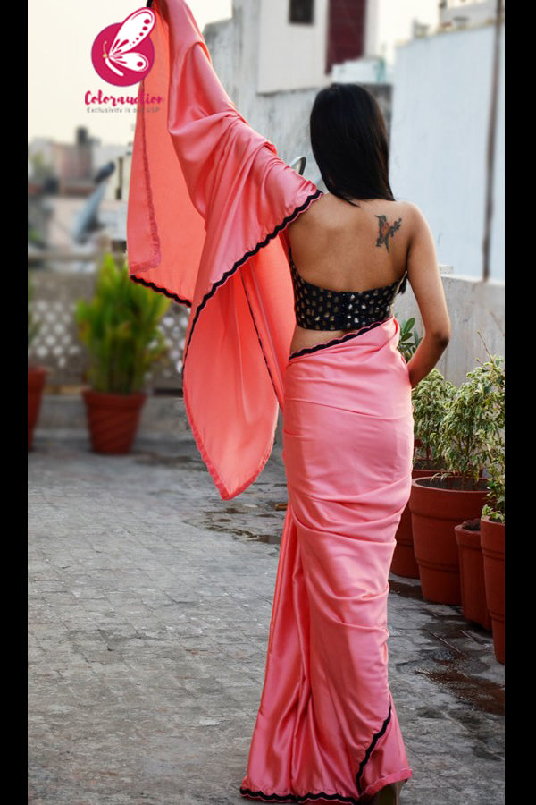 Black & Golden Motifs Brocade Halter Neck Padded Backless Blouse