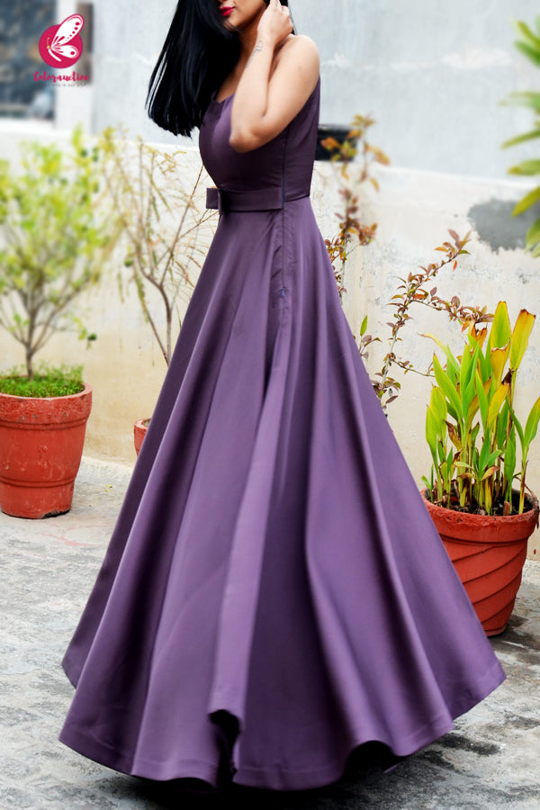Mauve Padded Pure Satin Floor Length Padded Gown
