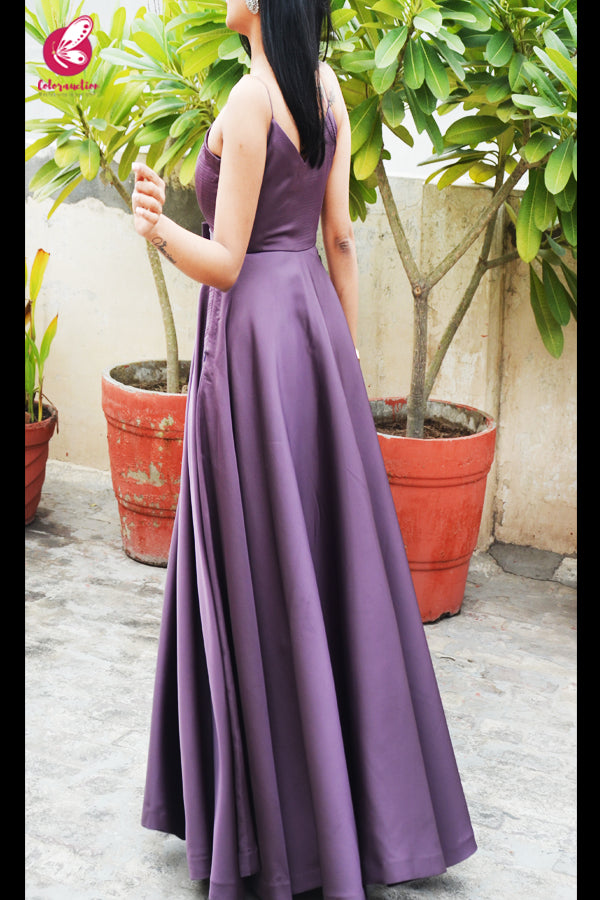 Mauve Padded Pure Satin Floor Length Padded Gown