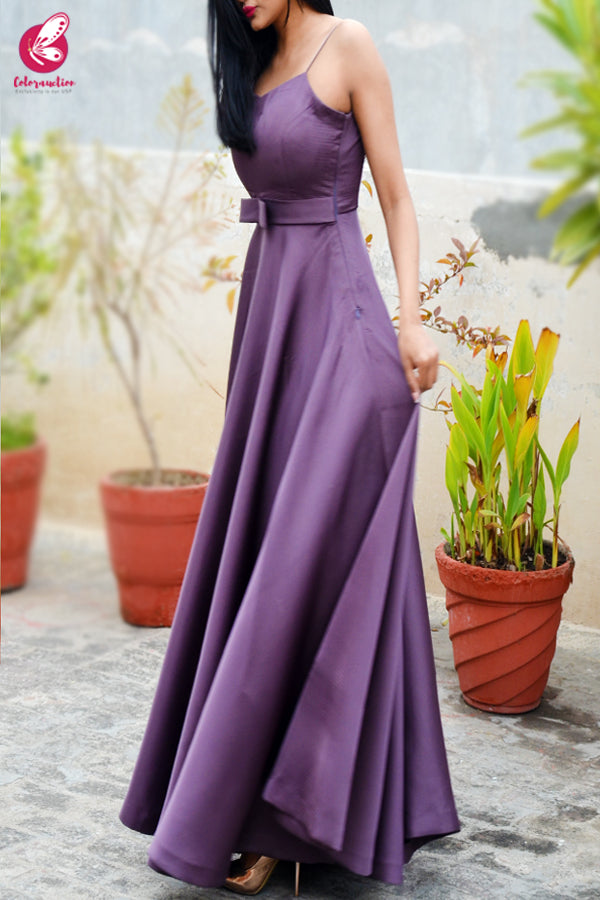 Mauve Padded Pure Satin Floor Length Padded Gown