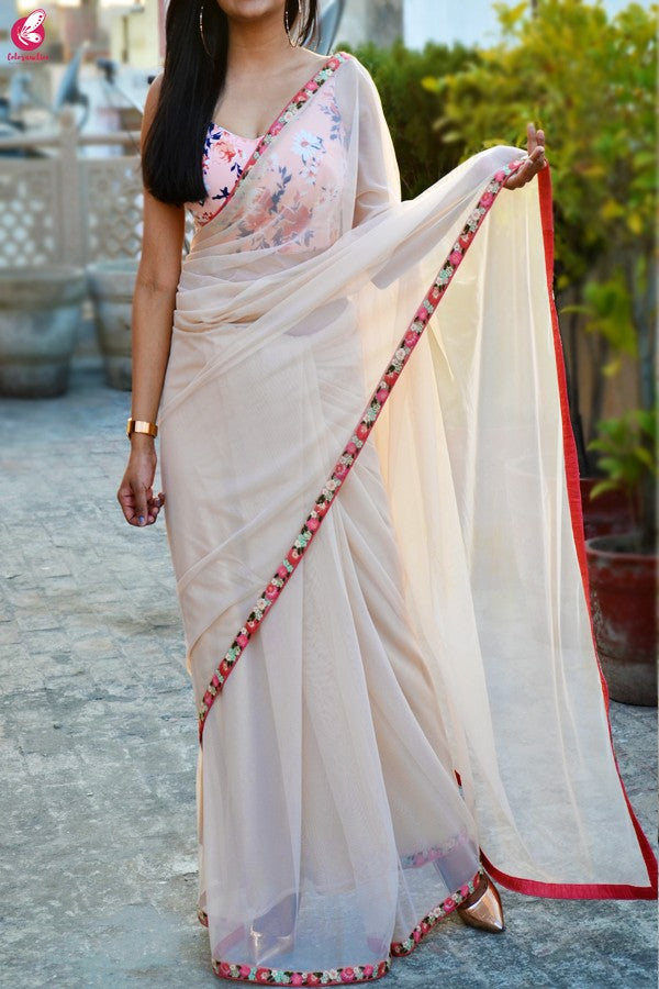 Peach Printed Rayon Backless Padded Blouse