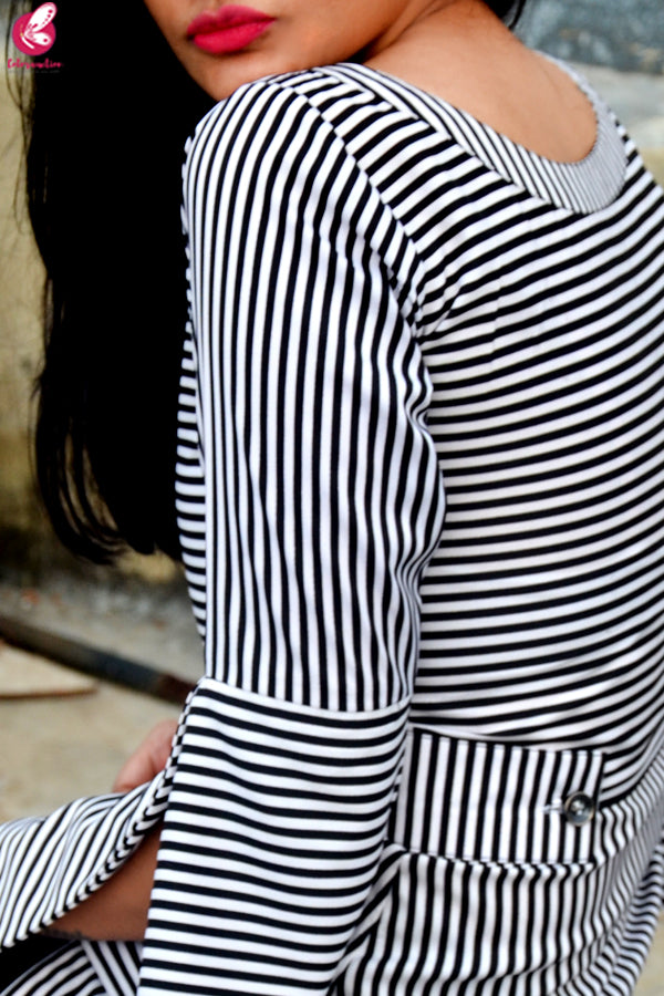 Black and White Stripes Crepe Front Slit Kurti
