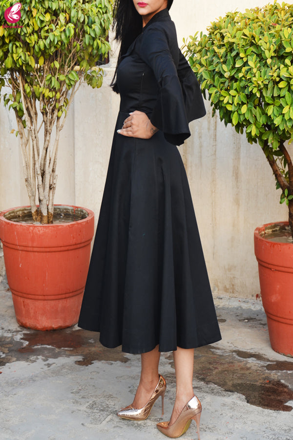Black Formal Padded Bell Sleeves Dress