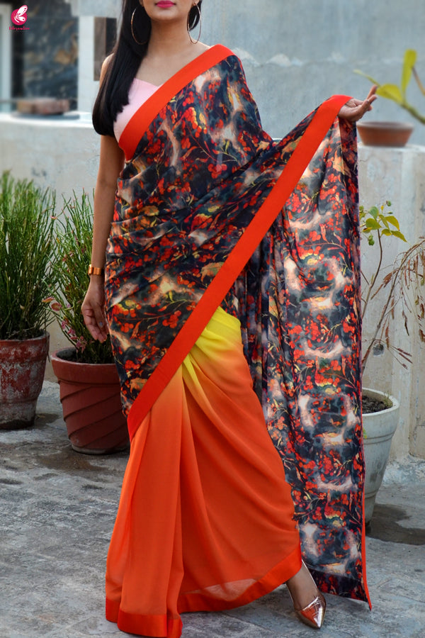 Orange & Yellow Double Shaded Georgette Saree