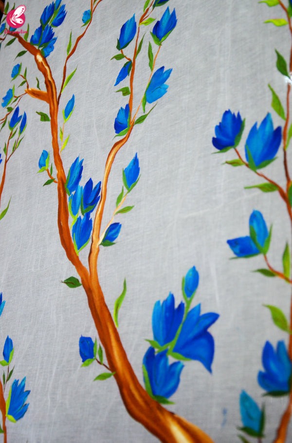 Off White Chanderi Multicolored Floral Handpainted Stole