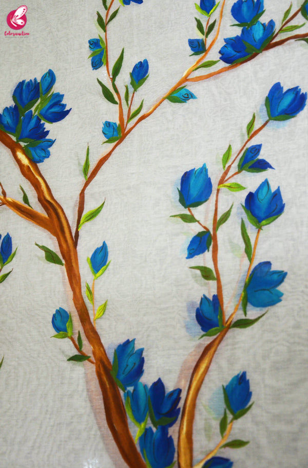 Off White Chanderi Multicolored Floral Handpainted Stole