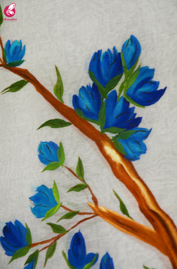 Off White Chanderi Multicolored Floral Handpainted Stole
