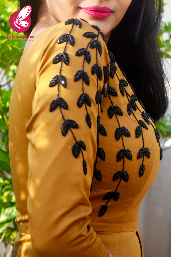 Mustard Golden Padded Cotton Silk Peplum With Pants
