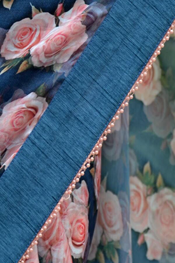 Printed Silk Chiffon Floral Pearl Lace Saree