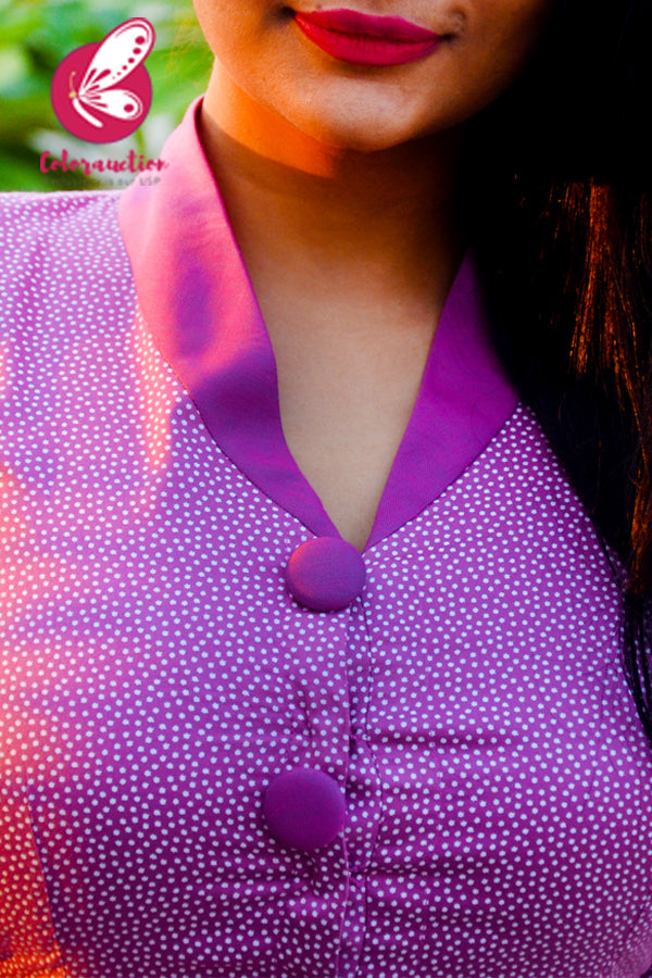 Mauve Purple Cotton Silk Prined Kurti with Two Tone Mauve Purple Cotton Silk Pants