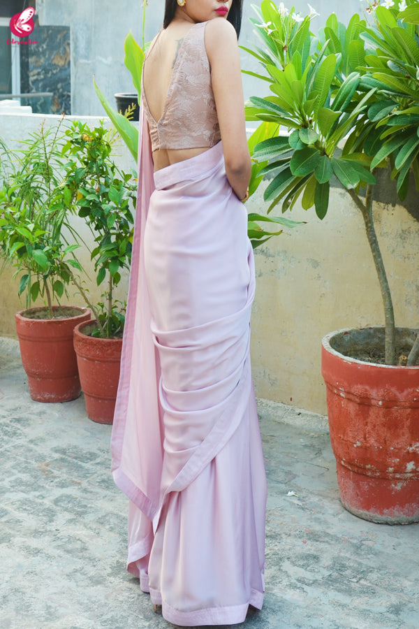 Pastel Mauve Pink Silk Georgette Dupion Silk Taping Saree