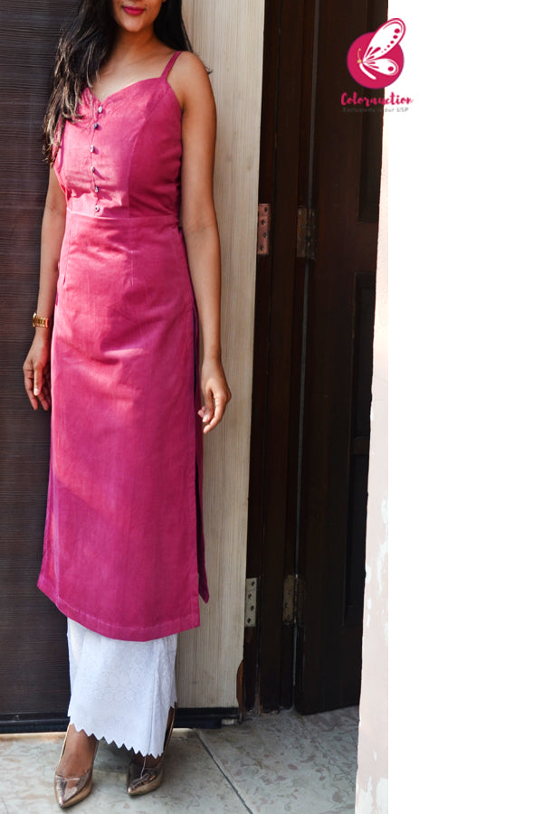 Pink Strappy Quadrise Yoke Straight Fit Kurti