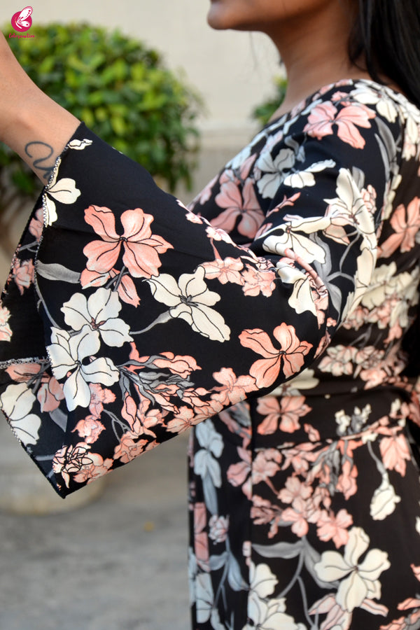 Printed Crepe Floral Midi Dress