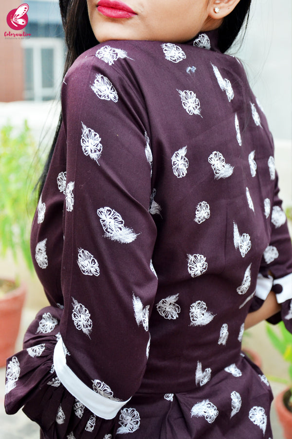 Dark Purple Cotton Silk Printed Front Slit Kurti
