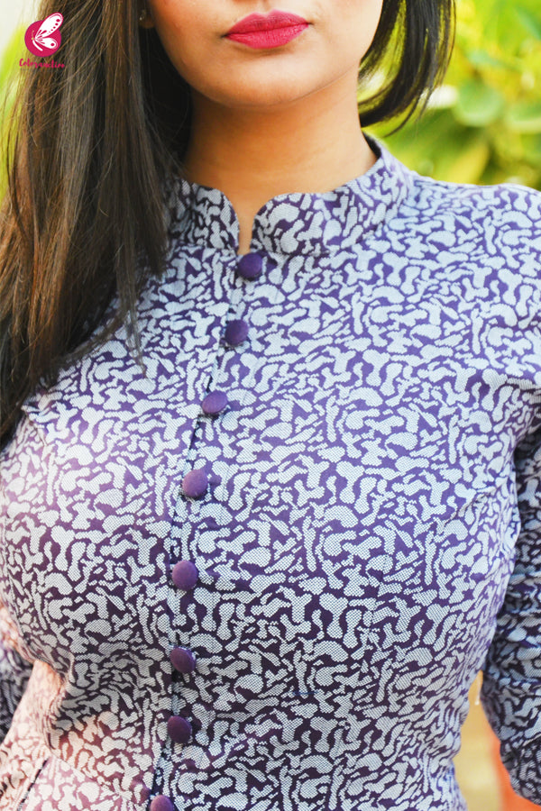 Grey &amp; Purple Cotton Silk Kurti with Purple Cotton Silk Pants