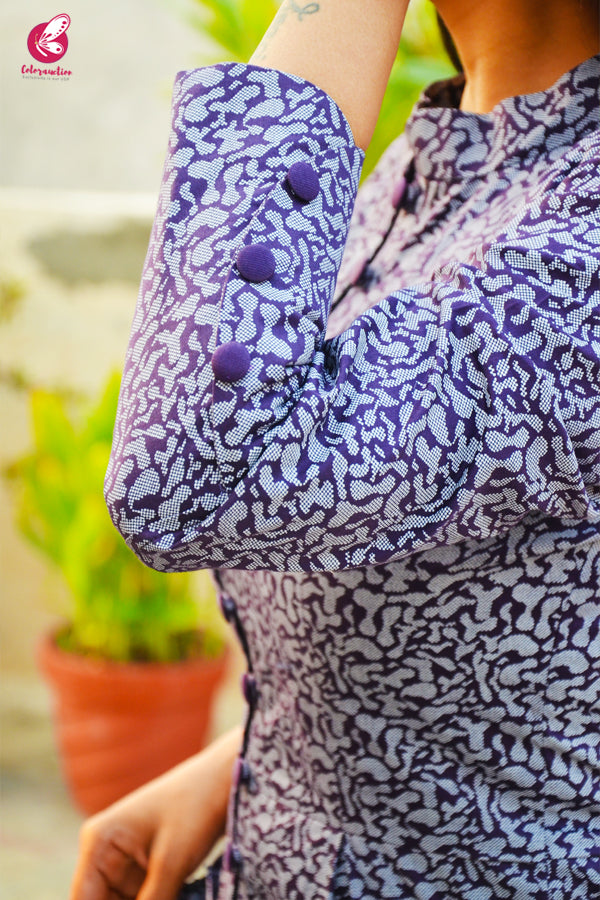 Grey & Purple Cotton Silk Kurti with Purple Cotton Silk Pants