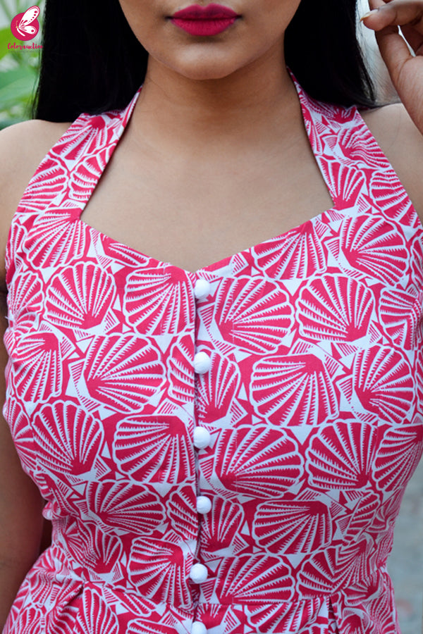 Red &amp; White Printed Suede Velvet Cotton Kurti with Front Slit