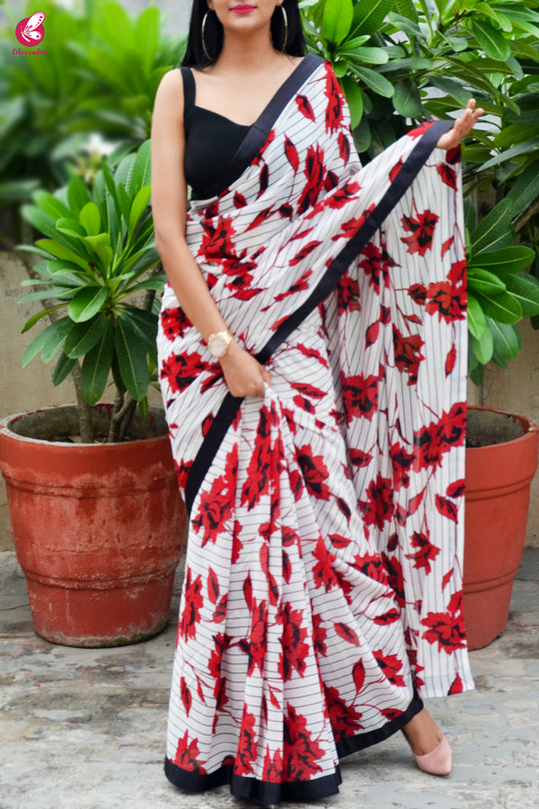 Red & Black Satin Taping Georgette Saree